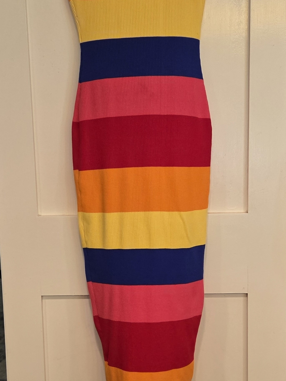 AKIRA Colorblock Ribbed Pencil Skirt - Yellow, Blue, Pink, Red, Orange